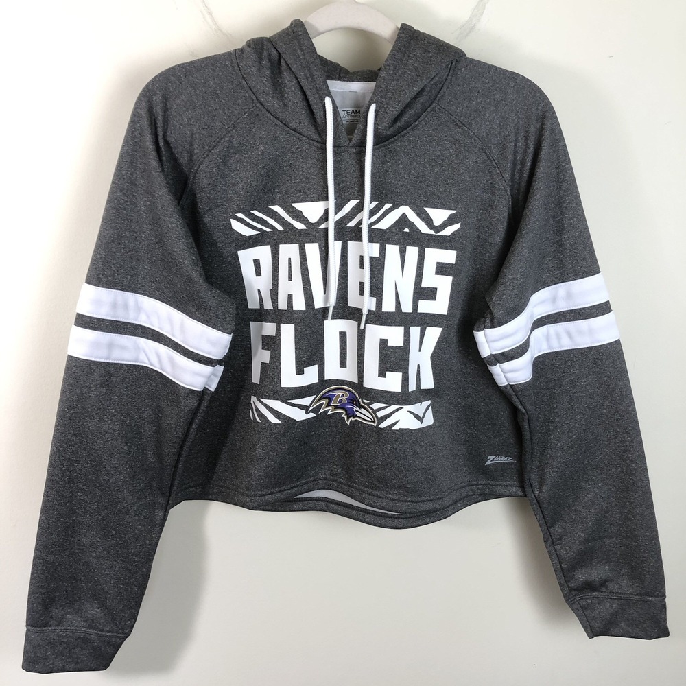 Baltimore Ravens NFL Team Apparel Zumbaz Cropped Hoodie Women's Sz Medium Gray